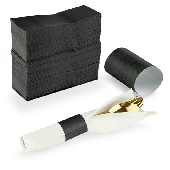 MT Products Black Paper Napkin Bands Self Adhesive - Pack of 750