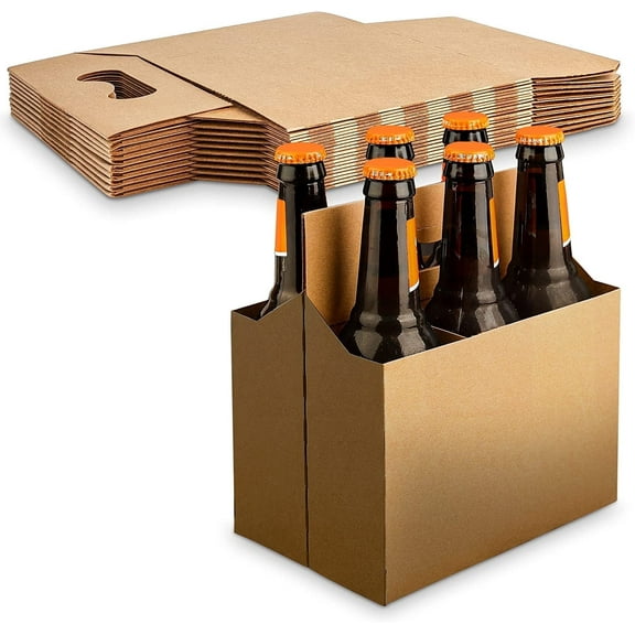 MT Products Brown Cardboard 6 Pack Drink Carrier/Bottle Holder - Pack of 10
