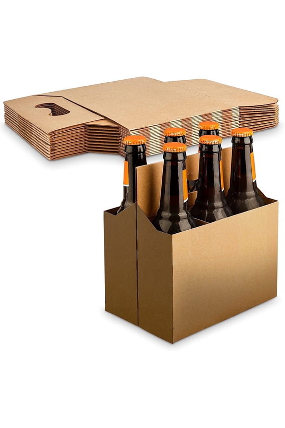 Brown Cardboard 6 Pack Drink Carrier/Bottle Holder - Pack of 10