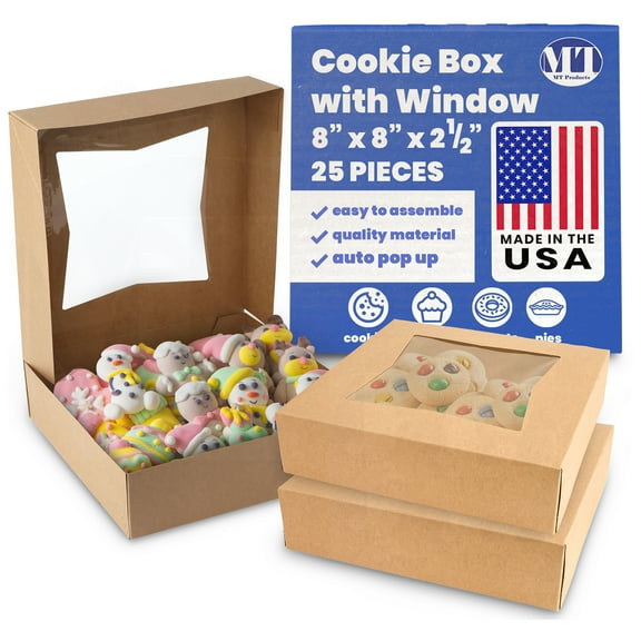 MT Products Brown Cookie Box - 8" x 8" x 2.5" Bakery Boxes - Pack of 25