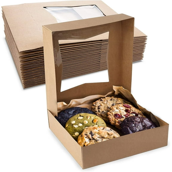 MT Products Brown Cookie Boxes - 8" x 8" x 2.5" Bakery Boxes - Pack of 200