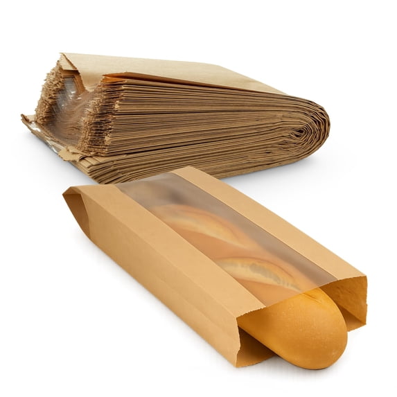 MT Products Brown Paper Bread Bags 6.5" x 2" x 18" Fold Top - Pack of 50