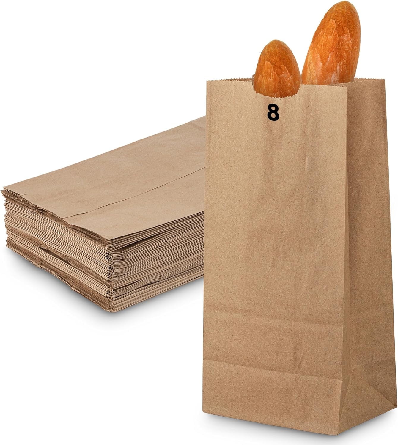 MT Products Brown Paper Lunch Bags - 8 lb Disposable Paper Bag Fold Top - Pack of 100