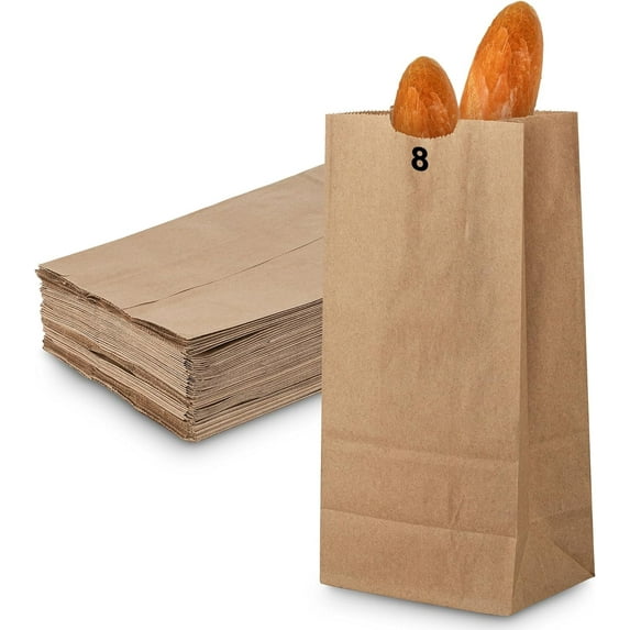 MT Products Brown Paper Lunch Bags - 8 lb Disposable Paper Bag Fold Top - Pack of 100