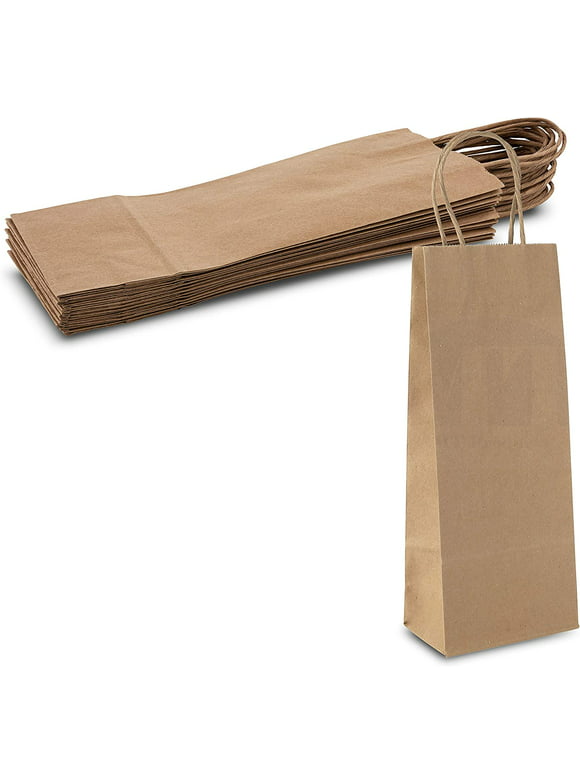 MT Products Brown Paper Wine Gift Bags with Handles - Pack of 12