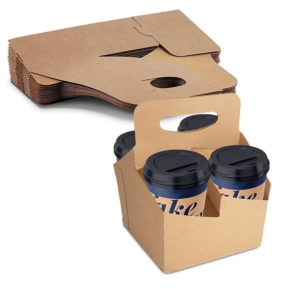 MT Products Brown Paperboard 4 Cups Drink Holder with Handle - Pack of 15