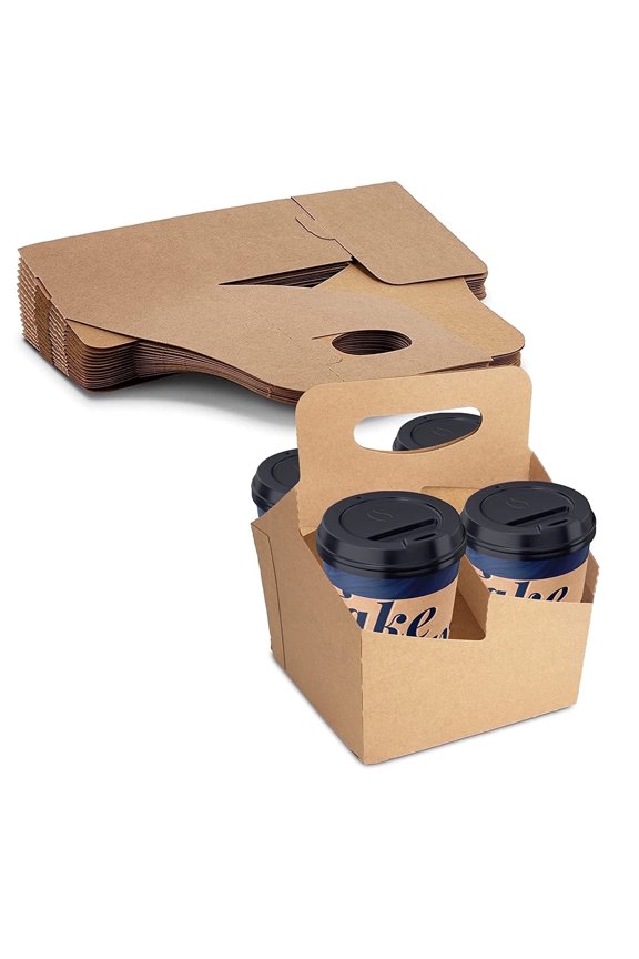 Brown Paperboard 4 Cups Drink Holder with Handle - Pack of 30