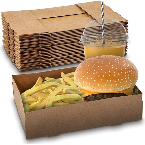 MT Products Brown Rectangular Paperboard Drink and Food Tray for Stadiums - Pack of 25