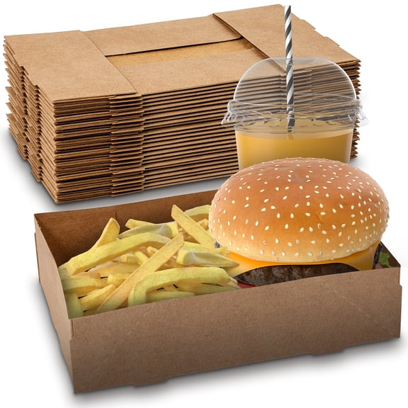 MT Products Brown Rectangular Paperboard Drink and Food Tray for Stadiums - Pack of 500