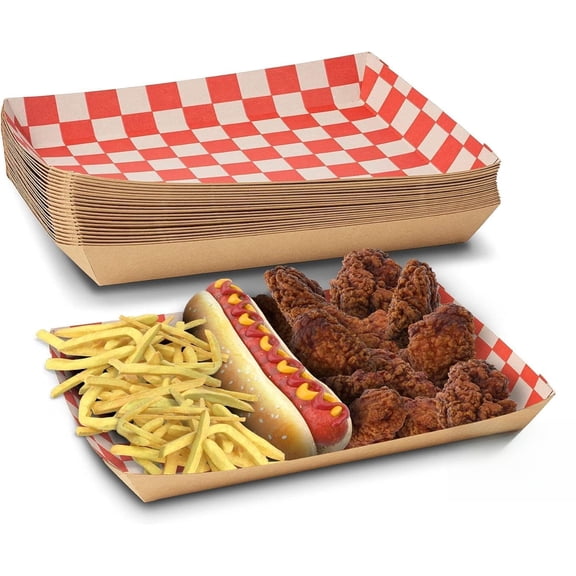 MT Products Cafeteria Food Tray 10" Red & White Paper Lunch Tray - Pack of 250