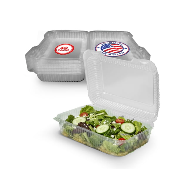 MT Products Plastic Food Containers with Hinged Lid  8" x 5.8" x 2.5" Clear Clamshell Cupcake, Salad To Go Containers (Pack of 40)  Made in USA