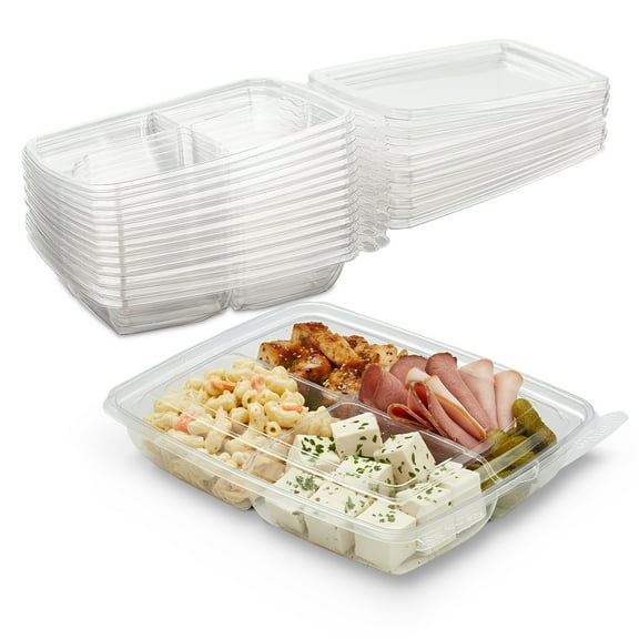 MT Products Clear Plastic 4 Compartment Bento Boxes Take-Out Containers 6" x 7" - Pack of 15