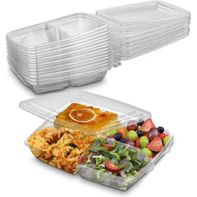 MT Products Clear Plastic 4 Compartment Bento Boxes Take-Out Containers 6" x 7" - Pack of 15