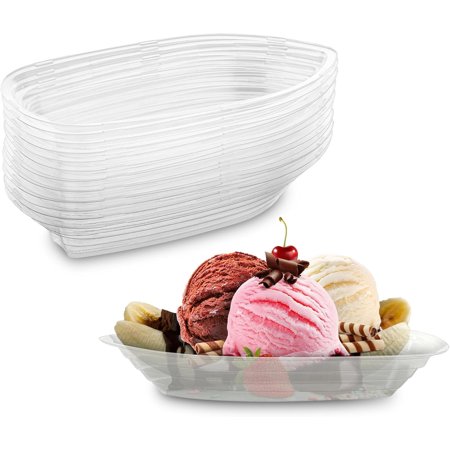 MT Products Clear Plastic Banana Split Boats 12 oz, Disposable Bowls, Pack of 15