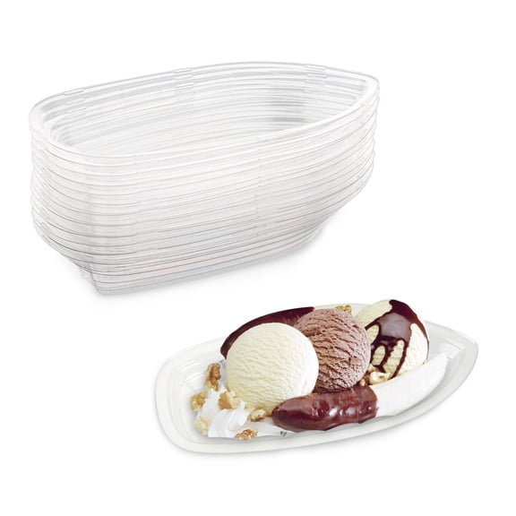 MT Products Clear Plastic Banana Split Boats 12 oz, Disposable Bowls, Pack of 60