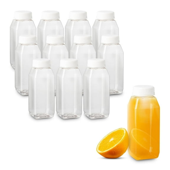 MT Products Clear Plastic Juice Bottles with Caps 8 oz - Set of 12