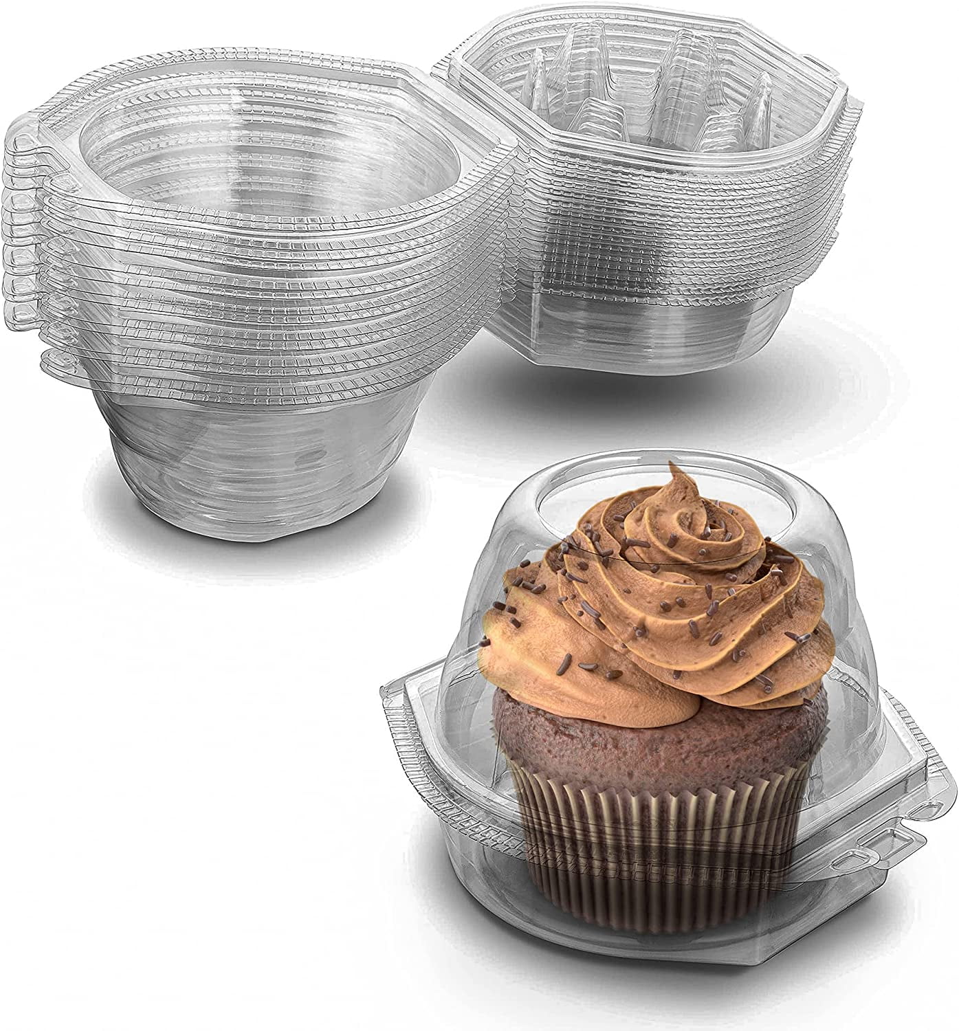 MT Products Clear Plastic Jumbo Hinged Individual Cupcake Containers