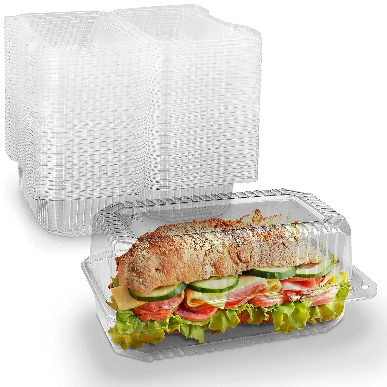 Disposable Plastic To Go Containers with Clear Lids (25 Pack) Fancy Hinged  Top Square Clamshell Food Boxes for Take Out, Home Party Togo Clam Shell