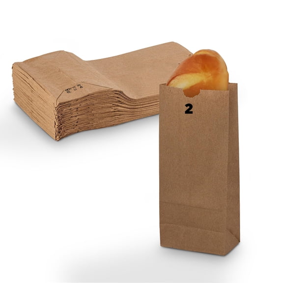MT Products Disposable Extra Small Brown Paper Lunch Bags - 2 lb Fold Top - Pack of 200