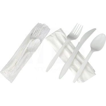 MT Products Disposable Plastic Silverware Individually Wrapped Utensil Sets, Pack of 50