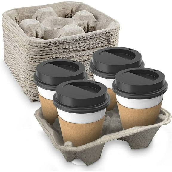 MT Products Disposable Pulp Fiber Drink Carriers for 4 Cups - Pack of 25