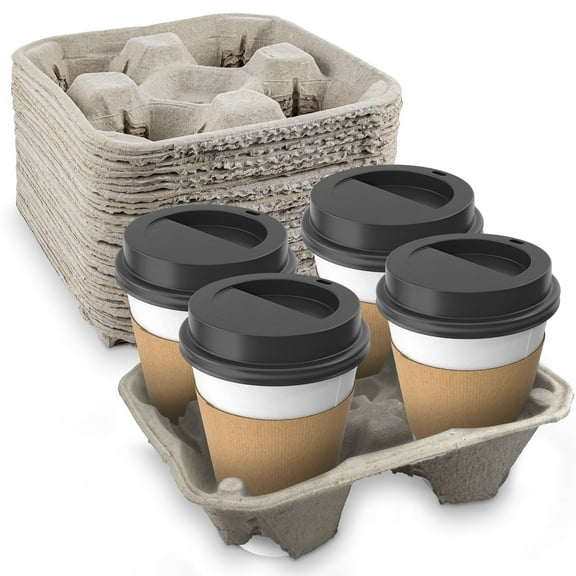 MT Products Disposable Pulp Fiber Drink Carriers for 4 Cups - Pack of 300