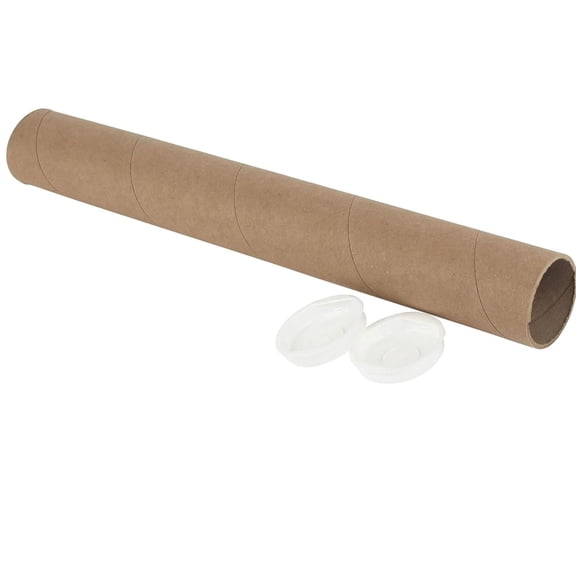 MT Products Kraft Mailing & Shipping Tubes with White End Caps 2 x 12 Durable Cardboard Storage Tubes - Pack of 50