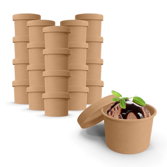 MT Products Kraft Paper Soup Cups 8 oz. - Disposable To Go Soup Containers with Lids - Pack of 250