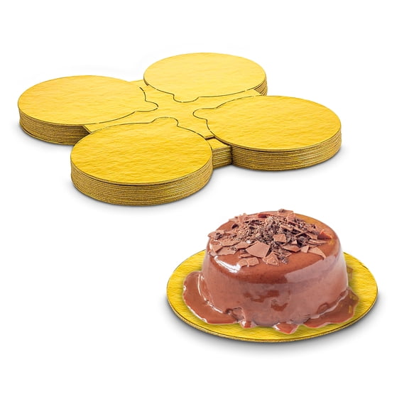 MT Products Mini Round Gold Cake 4 inch - Pastry Dessert Board with Tab - Pack of 48