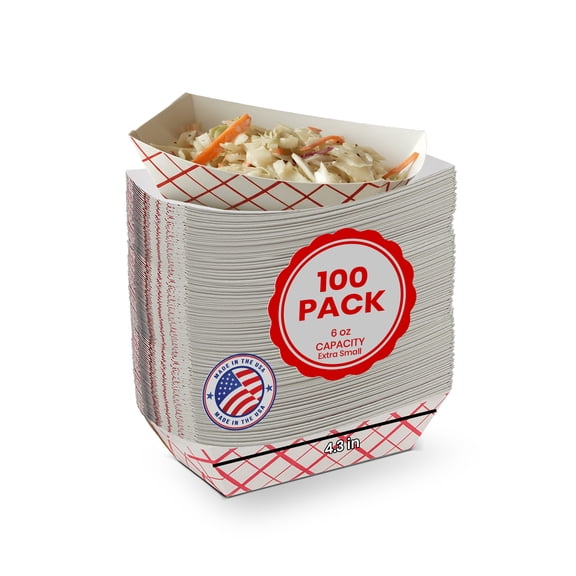 MT Products Paper Food Tray - 6 oz Red and White Nacho Trays - Pack of 100
