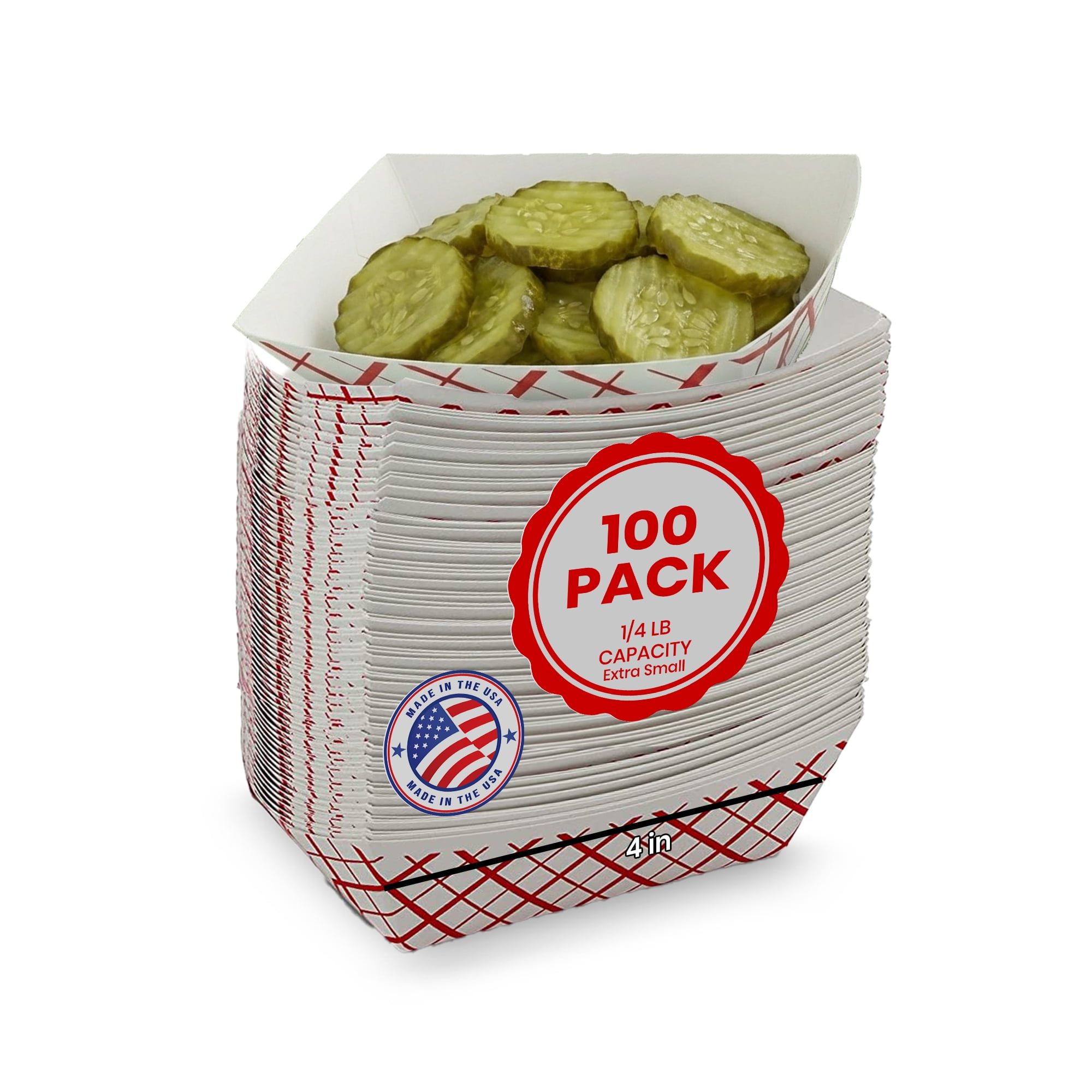 MT Products Red and White Paper Food Nacho Trays - 1/4 lb - Pack of 100