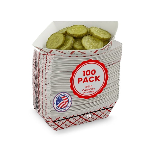 MT Products Paper Food Trays - 1/4 lb Red and White Nacho Trays - Pack of 100