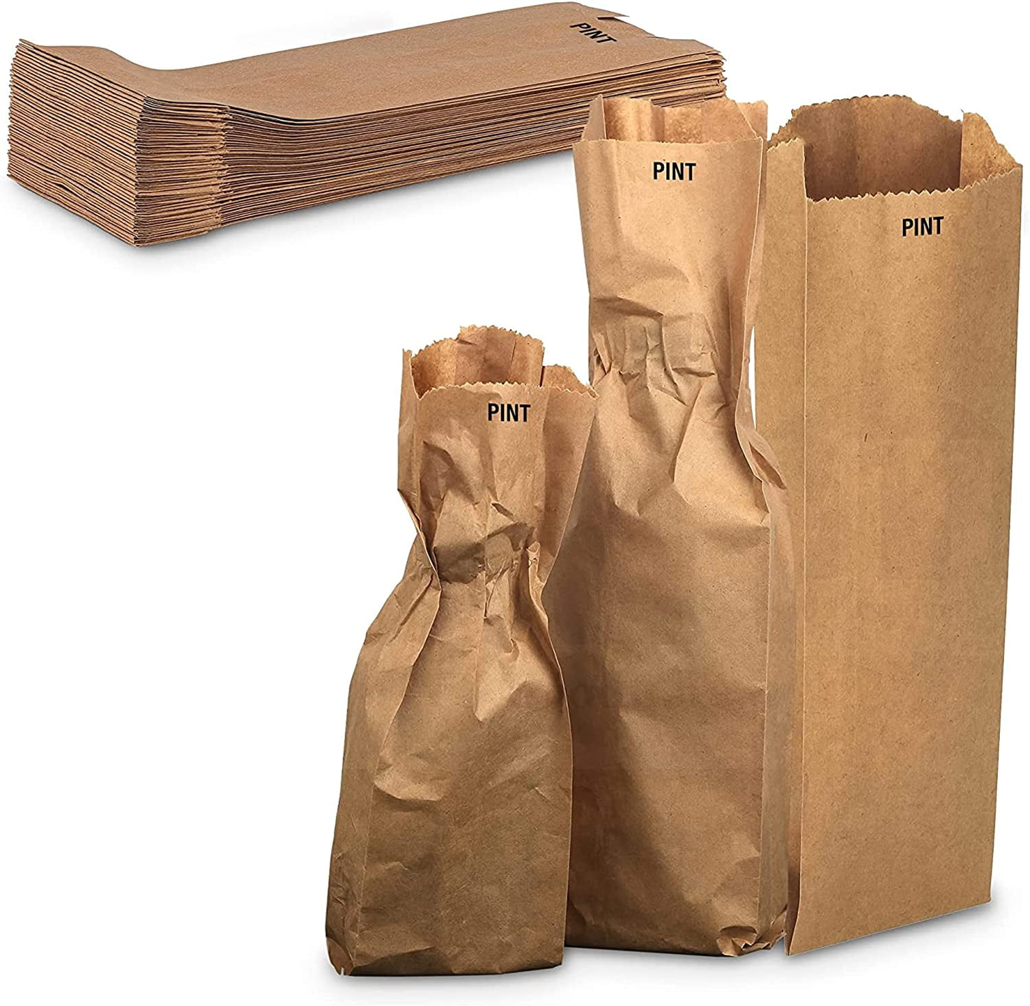 MT Products Pint Brown Fold Top Paper Bags/Wine Gift Bags Pack of 50