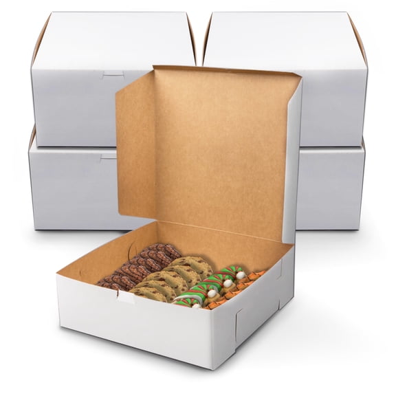MT Products White Cookie Boxes 12" x 12" x 5" - No-Window Bakery Boxes - 15 Pieces - Made in USA