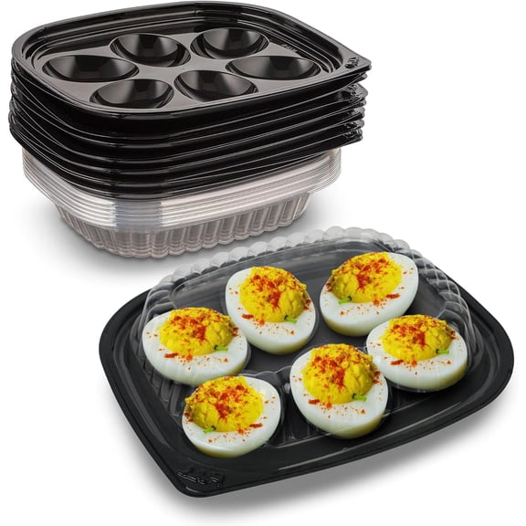MT Products Plastic Deviled Egg Tray with Lid for 6 Eggs - Pack of 12