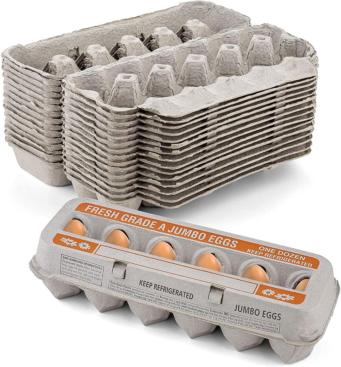 MT Products Printed Beige Egg Cartons - Can Hold 12 Jumbo Eggs - Pack of 200