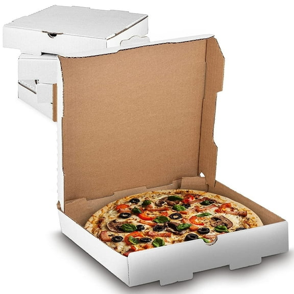 MT Products White B-Flute Cardboard Pizza Box 10" x 10" x 1.75" - Pack of 10