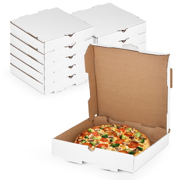MT Products White B-Flute Cardboard Pizza Box 10" x 10" x 1.75" - Pack of 10