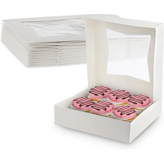 MT Products White Bakery Boxes, 8" x 8" x 2.5" Cupcake Boxes - Pack of 15