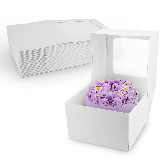 MT Products White Cake Box 8" x 8" x 5" Bakery Boxes with Window - Pack of 25