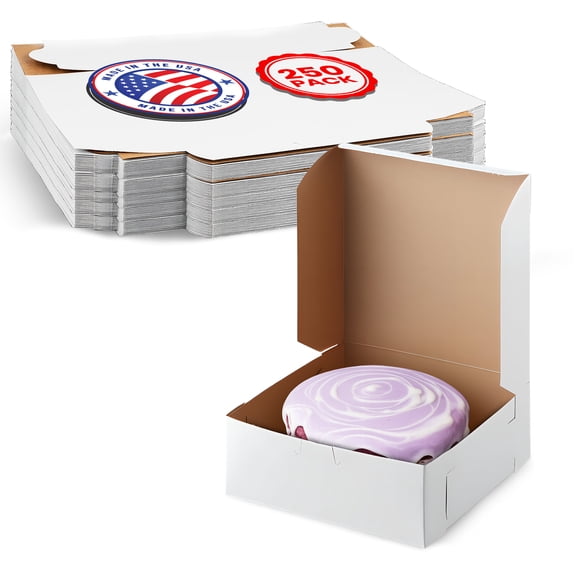 MT Products White Cake Boxes - 8" x 8" x 3 Bakery Boxes - Pack of 250