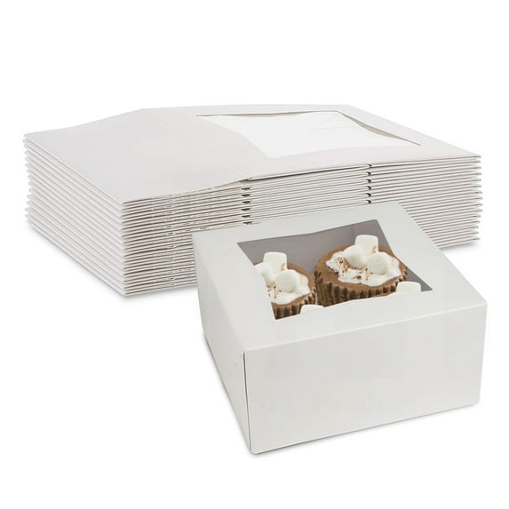MT Products White Cupcake Box - 6" x 6" x 3" Bakery Boxes - Pack of 15