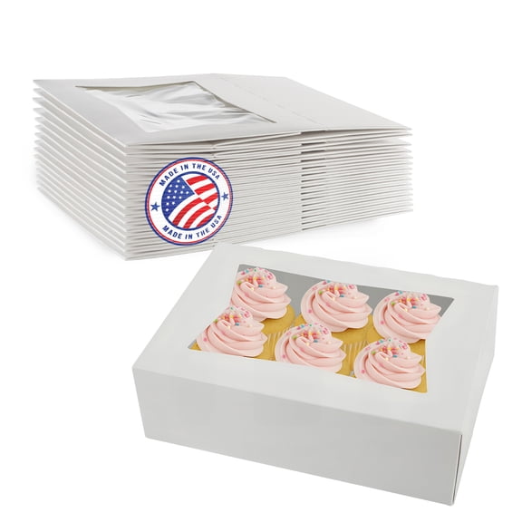 MT Products White Cupcake Box, 8" x 5.8" x 2.5" Auto-Popup Bakery Box - Pack of 25