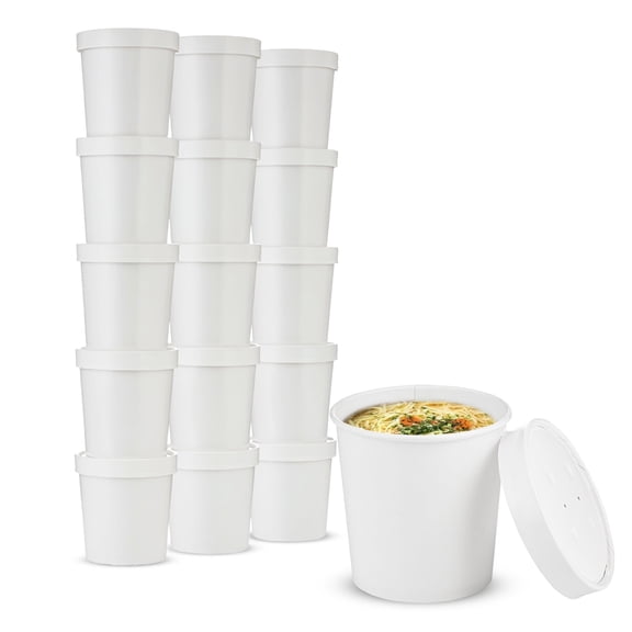 MT Products White Disposable Paper Soup Cups with Lids 16 oz. Hot or Cold Food Cups - Pack of 20