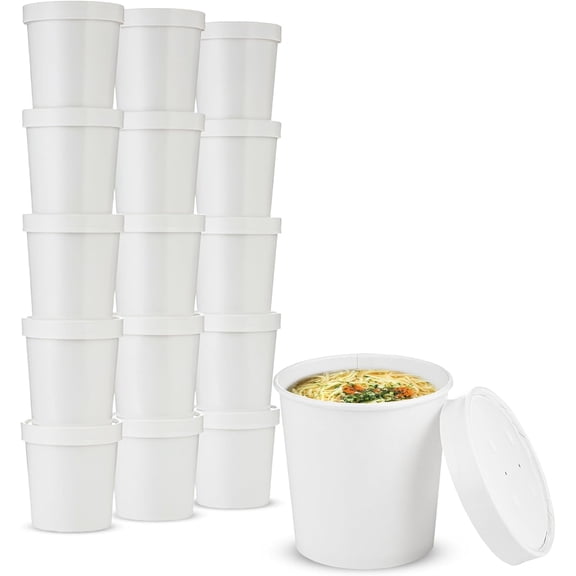 MT Products White Disposable Paper Soup Cups with Lids 16 oz. - Hot and Cold Food Cups - Pack of 250