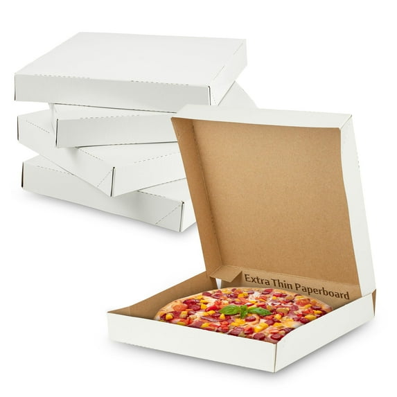 MT Products White Extra Thin Paperboard Pizza Boxes 8" x 8" x 1.5" - Pack of 200