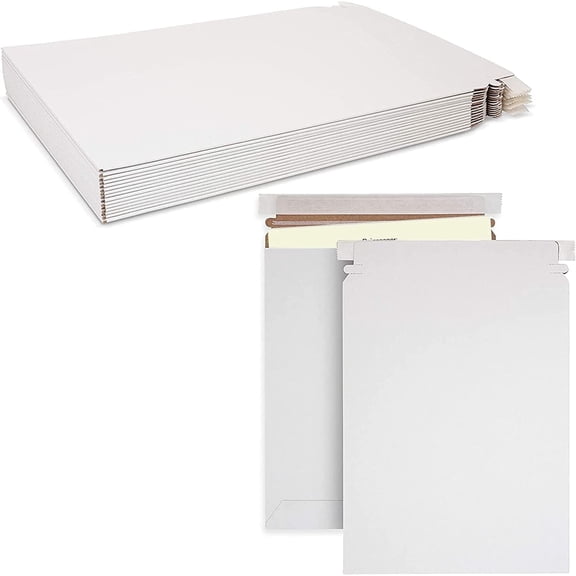 MT Products White Hard Stay Flat Mailing Envelopes 11" x 13.5" - Pack of 15