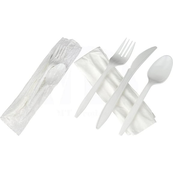 MT Products Disposable Plastic Cutlery Set – Individually Wrapped Silverware Utensil Sets - Pack of 500