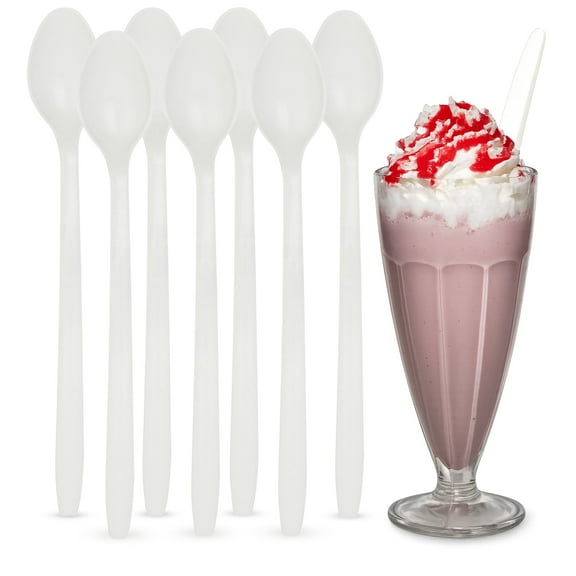MT Products White Long Plastic Disposable Spoons for Sundae - Pack of 50