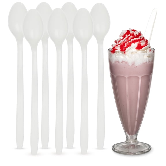 MT Products White Plastic Disposable Spoons for Sundae, Pack of 50